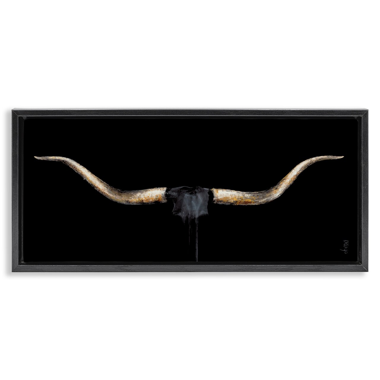 Stupell Industries Bull Horns Shadow Animal Painting Framed Floater Canvas Wall Art